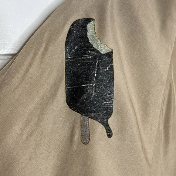 NOISY MAY Jacket Small Lip Stick Ice Cream Bars Tan Beige Short Cropped British - Picture 6 of 8